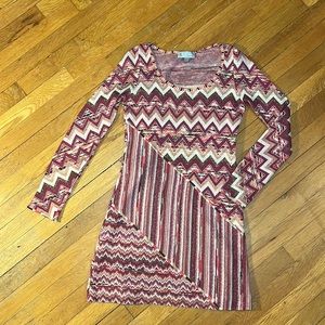 Missoni Chevron Wool Long Sleeve Mini Dress, size 40/4